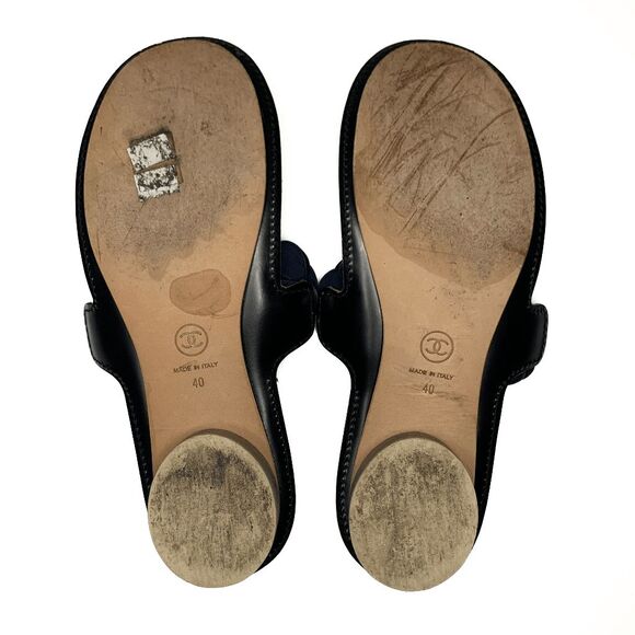 Chanel Camellia Flower CC Logo Flat Toe Ring Slide Blue Sandals EU 40 US 9-9.5 - Picture 8 of 9